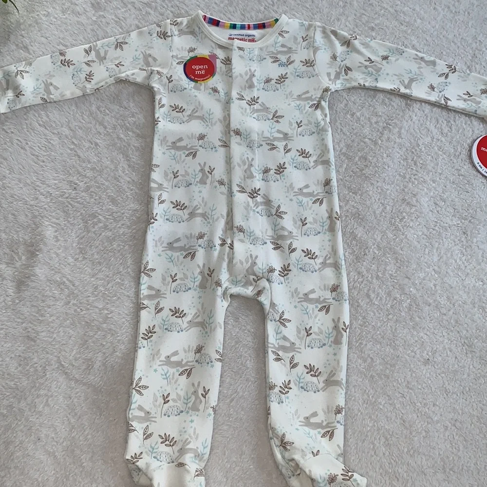 NWT Magnetic Me Meadow Rabbits Cream and Brown Footie 6-9M Hare & Tortoise - Picture 4 of 9